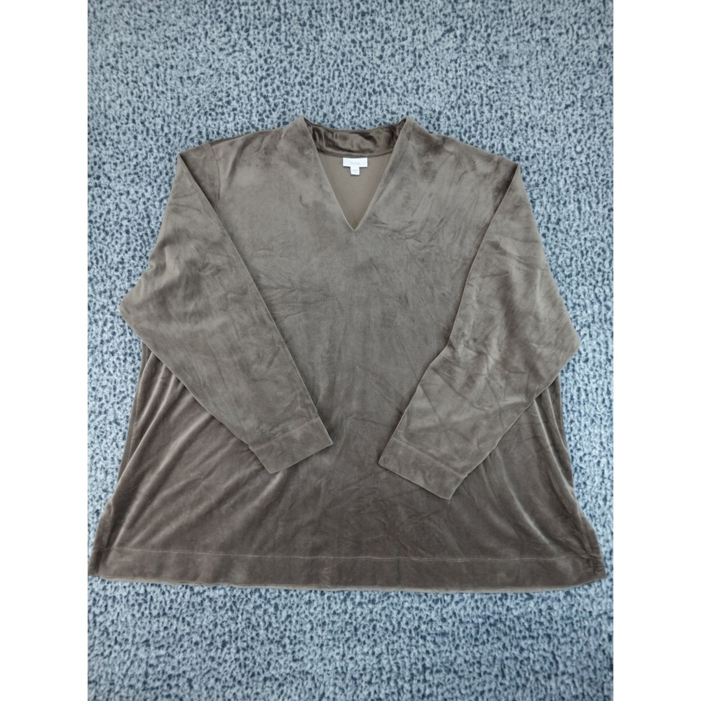 Pure‎ Jill Velour V-Neck Pullover Top Women 4X Brown Long Sleeve Soft Stretch
